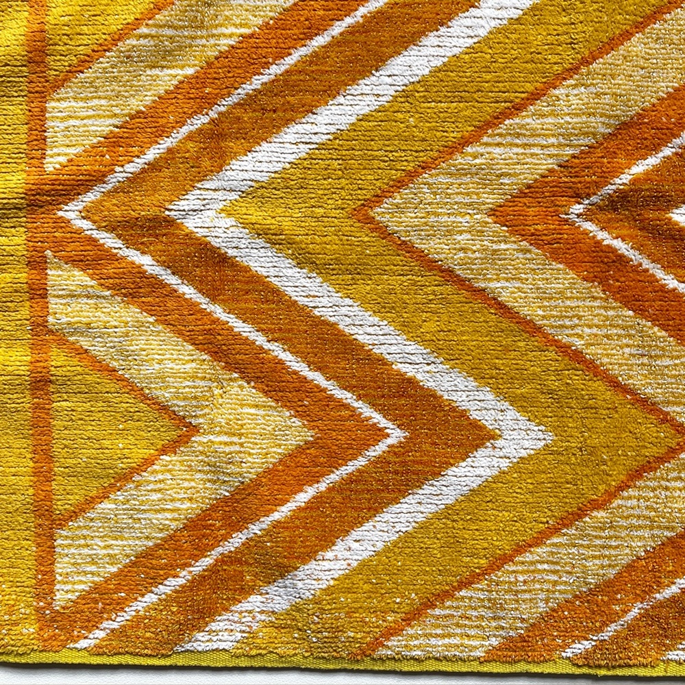 Vintage Hand Towel Chevron Mustard Yellow Orange 1970s Retro Bath Cotton Terry